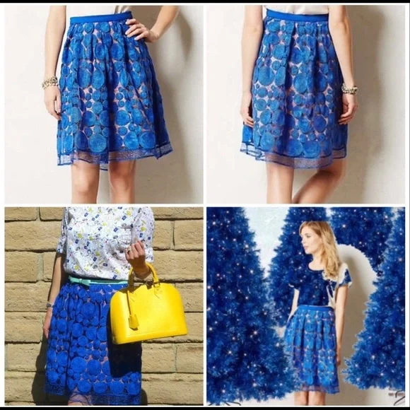 Anthropologie Eva Franco Albastru Circle Skirt Size 8 Blue Lined - Picture 2 of 8